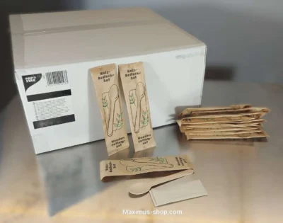 Papstar Holz Einweglöffel 16cm einzeln verpackt mit Serviette