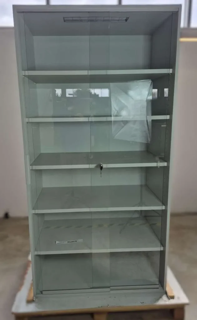 Glas-Standvitrine 100x195cm Abschließbar Grau